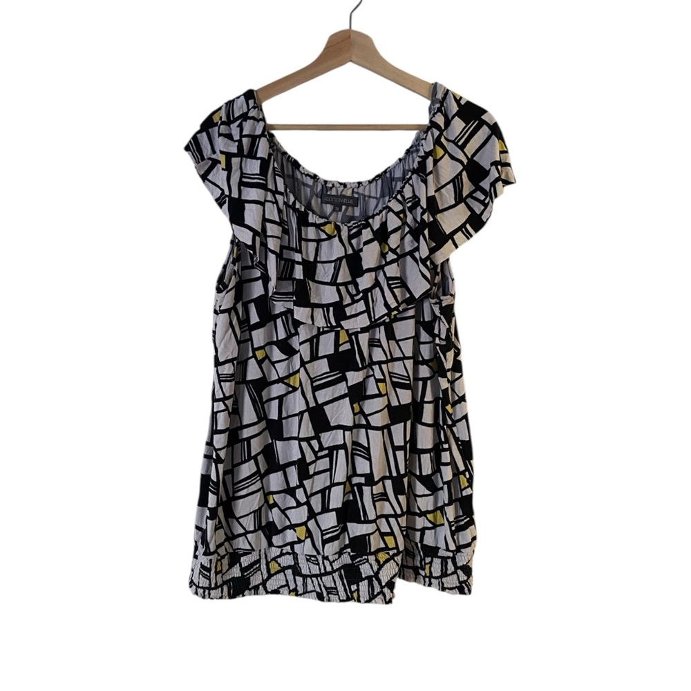 Addition Elle Abstract Black, White, and Yellow Blouse
